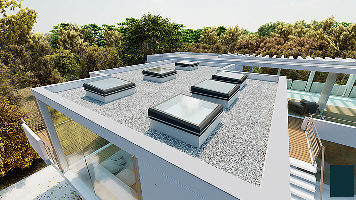 Lanterneau pour toiture terrasse avec cadre en aluminium 3°
