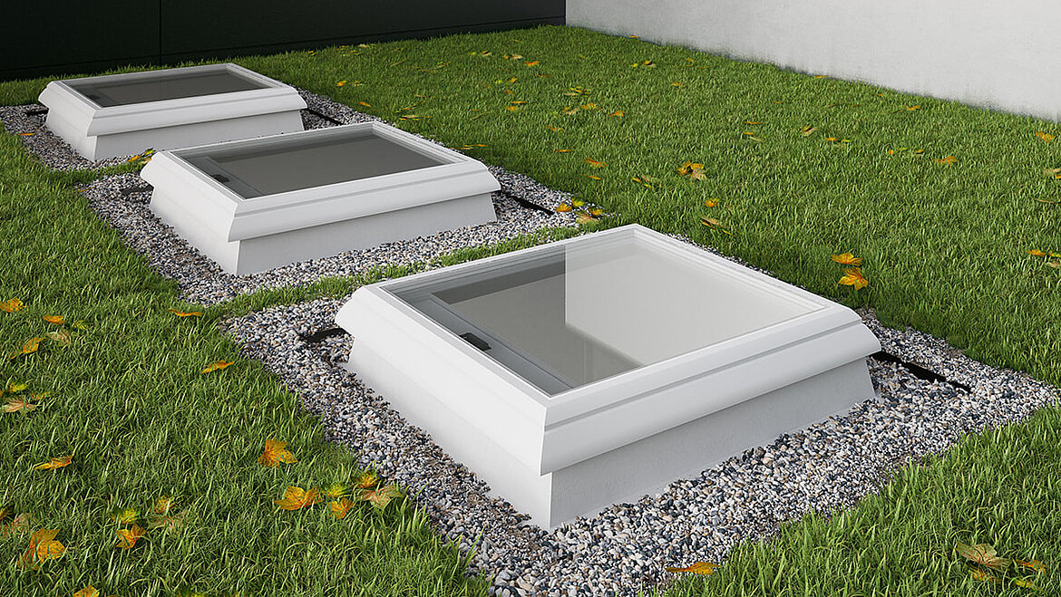 Remise en état de puits de lumière sur un toit plat avec des systèmes de lumière du jour tels que la fenêtre de toit plat LAMILUX F100